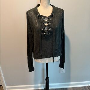 Wooden Ships Palmer Laced Nautical Knit Sweater Gray Womens size XS Mohair Blend